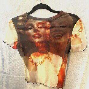 ?Forever 21? Marilyn Monroe Mesh Short Sleeve Shirt With Lettuce Edges